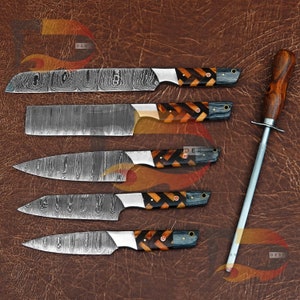 Handmade Damascus Chef Set Of 6pcs,Damascus Knife Set,Damascus Chef Knife,Full Knife Set, Chef Set,Personalized Gift | With Sheath
