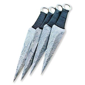 Handmade Damascus Steel Wrapped Throwing Knife Set