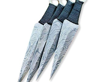 Handmade Damascus Steel Wrapped Throwing Knife Set