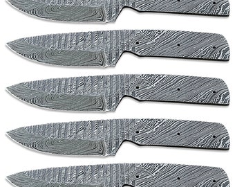 Combo Of 5: Handmade Damascus Steel Full Tang Blank Blades For Knives Making
