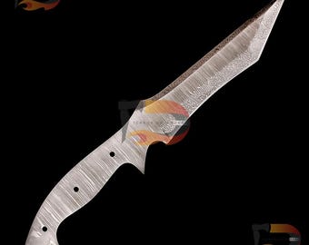 Hand-Forged Damascus Steel Knife Blank, 9 Inch Full Tang Blade for Custom Making