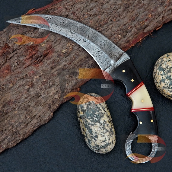 Couteau Karambit Fixe - Lame 12 Cm En Acier D2 - Avec étui En Cuir - Neuf