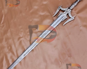 Hand Forged Damascus Steel Barbarian Sword Cosplay Replica | Norse Sword with Leather Sheath