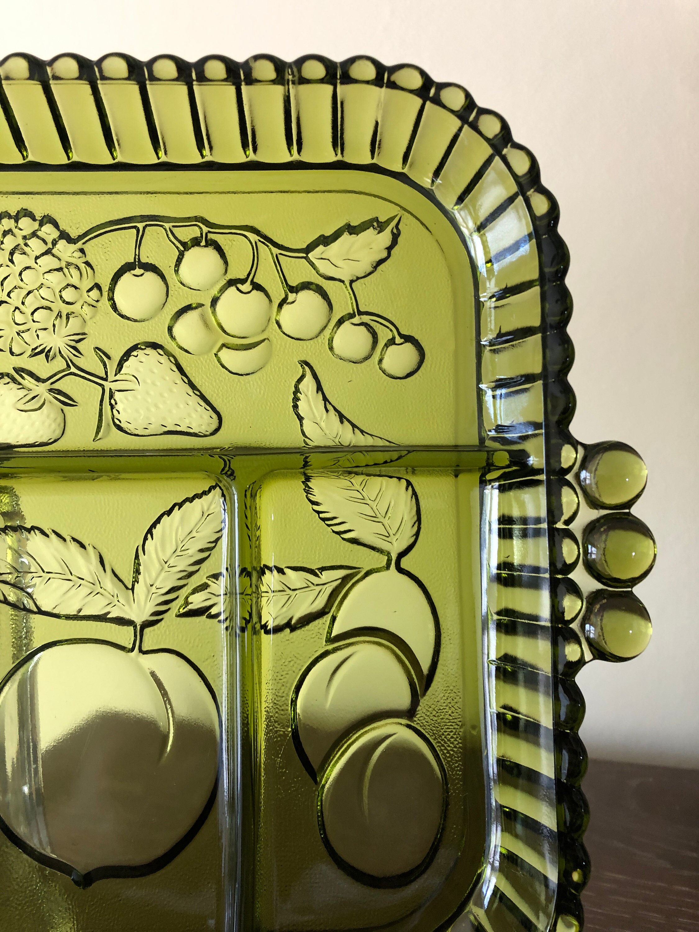 Vintage Rectangular Olive Green Glass Serving Platter with Etsy 日本