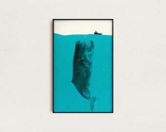 Moby Dick Halftone Art Print – Retro-Modern Sperm Whale Poster