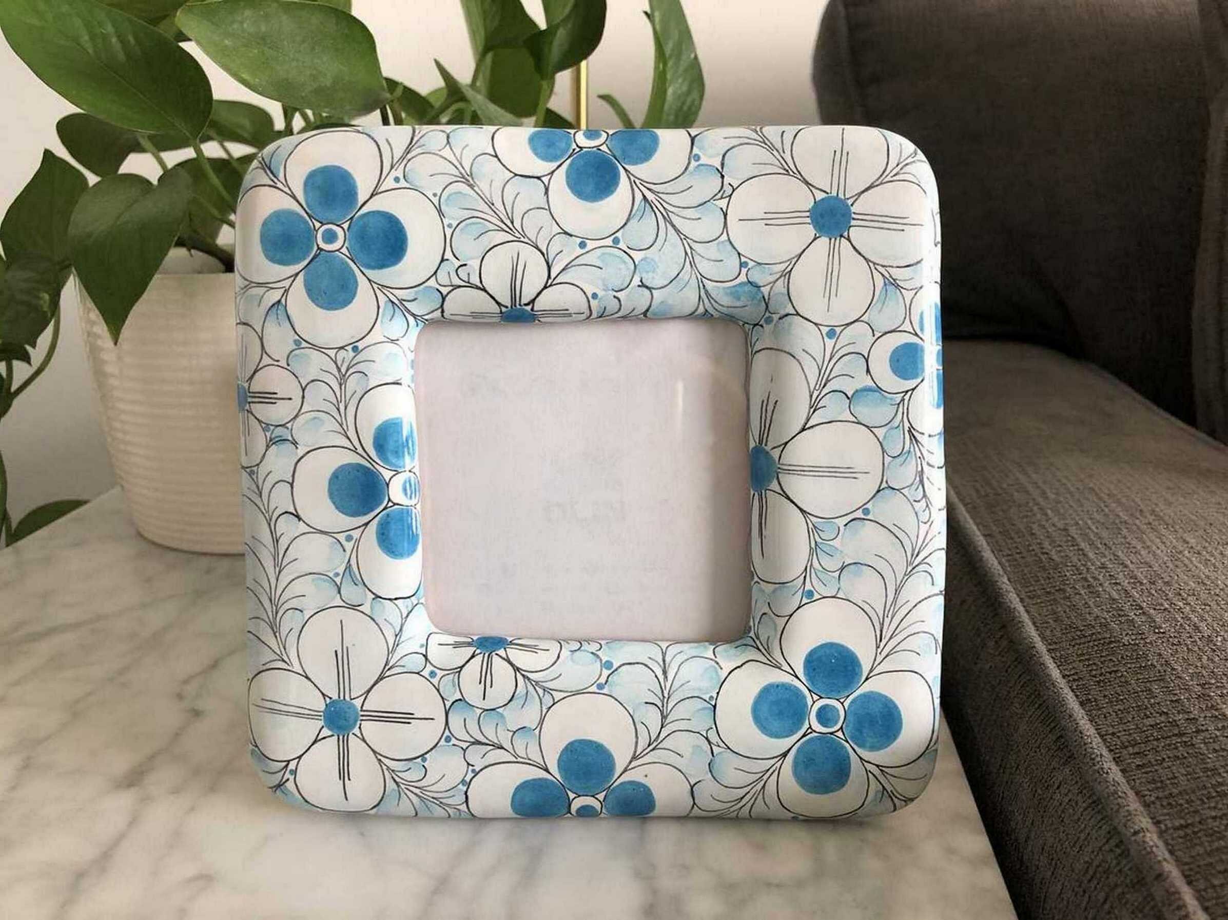 Vintage Blue Floral Ceramic Frame Etsy
