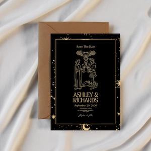 Boho Tarot Bruiloft Save the Date | The Lovers-kaartontwerp | Gepersonaliseerde digitale uitnodiging