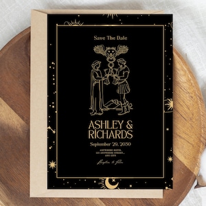 Carta de Tarot personalizada para guardar la fecha / Arcanos Mayores de los Enamorados / Invitación de boda digital