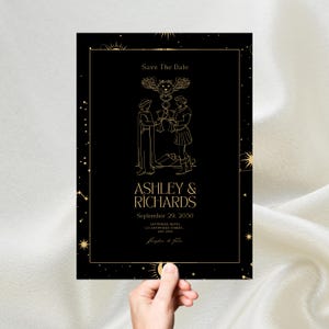 Spersonalizowane Zakochani Tarot Zapisz Datę | Mistyczne Zaproszenie Ślubne | Plik Cyfrowy