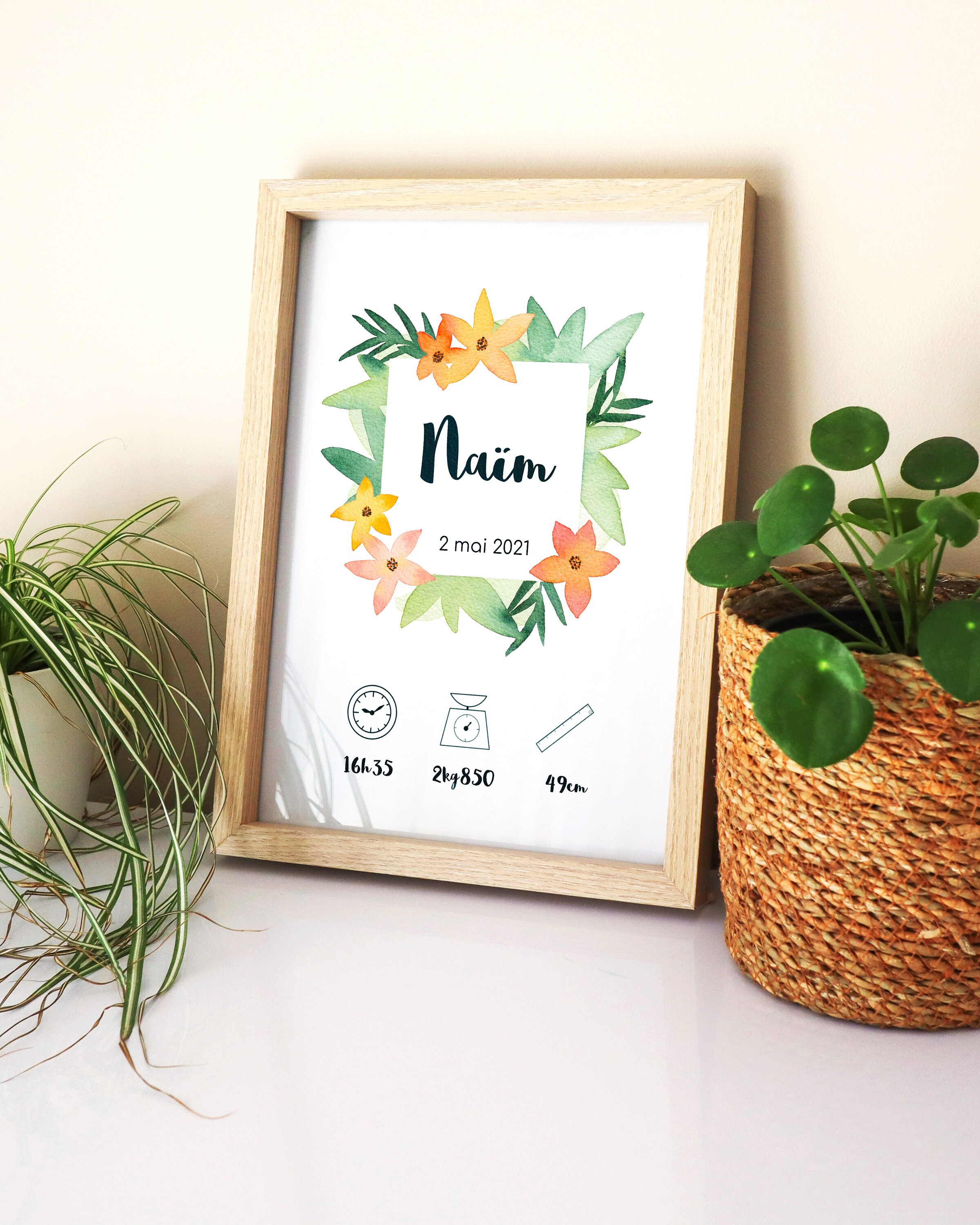 Affiche de Naissance Aquarelle Personalisée- Impression d'art- Décoration Enfant - Affiche Naissance