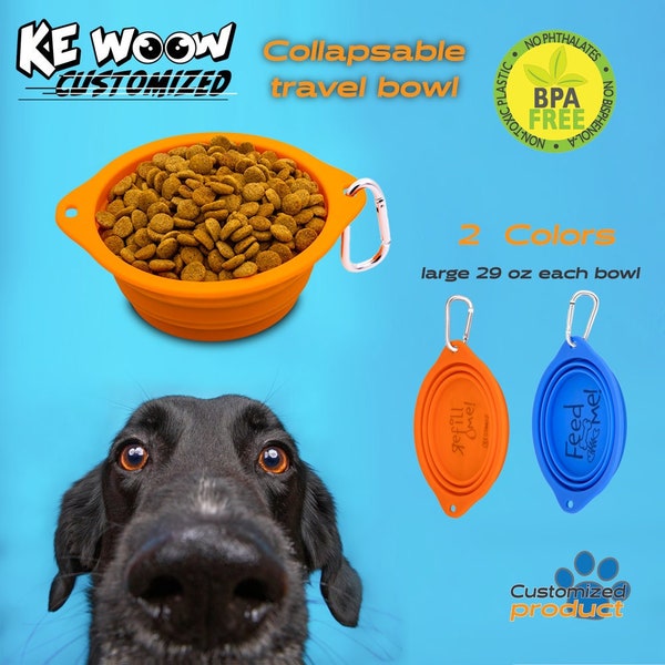 KE WOOW Portable Dog Bowl, collapsible made of silicone,  travel Bowl, medium and large sized pets, two colors - CUSTOMIZED