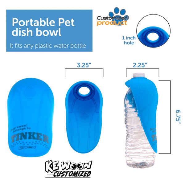 KE WOOW Dog water bottle complement that fits any bottle of 200 ml, - 2 colors - CUSTOMIZED