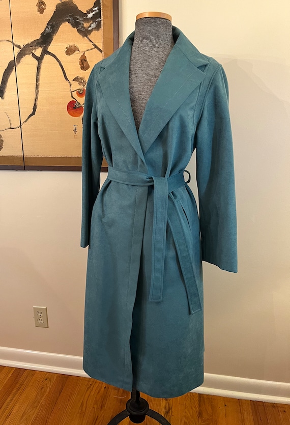 1970s Aqua Ultrasuede Belted Coat