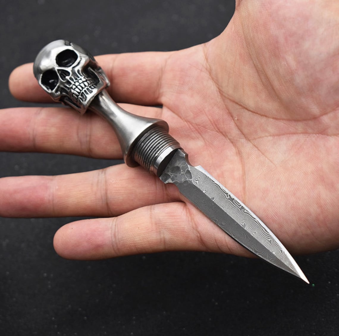 Skull Knife Damascus Steel Handmade Skull Gift Knife Etsy