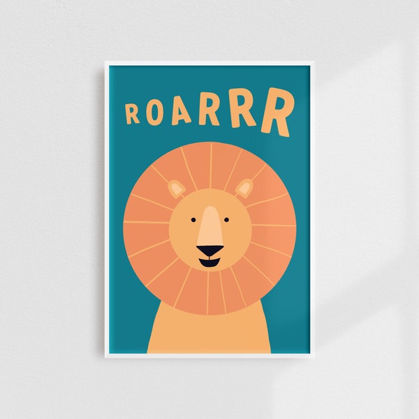 Lion Print, Lion Roar Print, Scandi Kids Room Print, Lion Name Prints, Custom Kids Print, Custom Animal Print, Lion Poster