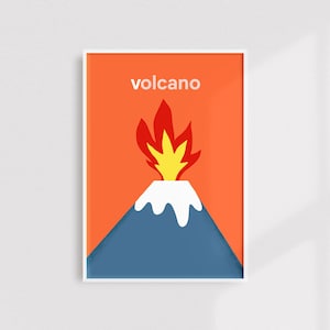 Volcano Print, Volcano Prints, V Print, Kids&#39; Prints, Children&#39;s Prints, Art Print, Kids&#39; Room Print, Nursery Decor, Orange Print, Lava