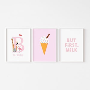 Conjunto de estampas de berçário, arte de parede de berçário, conjunto de 3 estampas de berçário, decoração de meninas, estampa de sorvete, estampa infantil personalizada, conjunto de 3 estampas