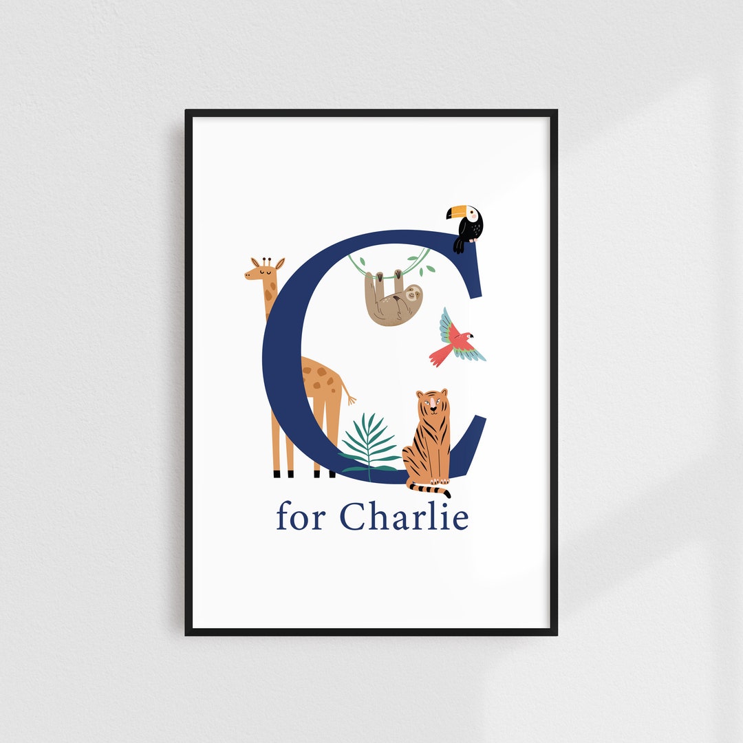 Personalised Jungle Print, Scandi Kids Print, Jungle Name Prints