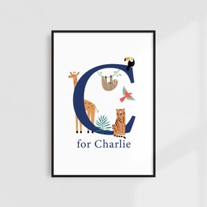 Impresión personalizada de la jungla, impresión para niños Scandi, impresiones de nombres de la jungla, impresión personalizada para niños, impresión personalizada de nombres de safari, impresión de letras personalizadas