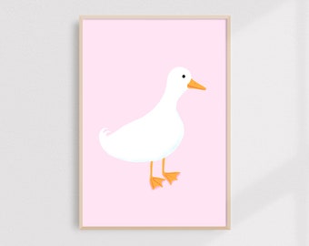 Duck Print, Duck Prints, White Duck, Kids Prints, Kids Room Prints, Pink Duck Print, Nursery Print, Children's Art, Nursery Decor