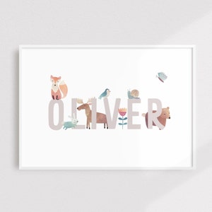 Impressão personalizada de floresta, impressão de quarto infantil, impressões de nomes de floresta, impressão personalizada para crianças, impressão personalizada de nomes de floresta, impressão personalizada de nomes de floresta