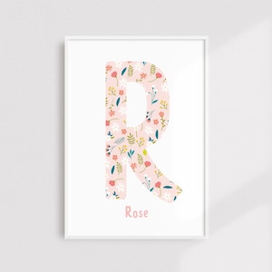 Impresión inicial personalizada, impresión de sala scandi para niños, impresiones florales de vivero, impresión personalizada para niños, impresión de letras personalizada, impresión personalizada de flores