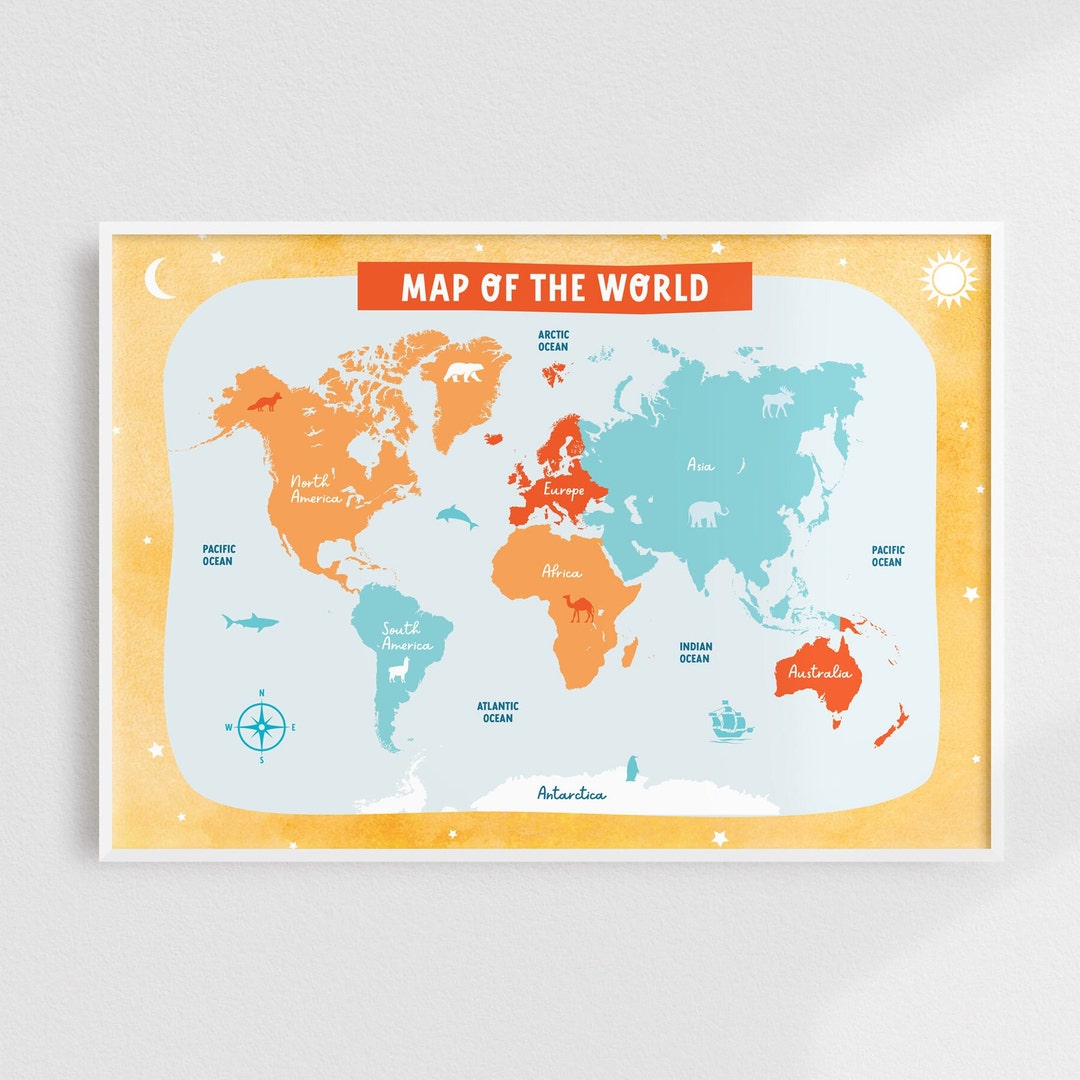 Map of the World Print, Nursery Decor, World Map Print, Kids World Map, Nursery Print, Scandi