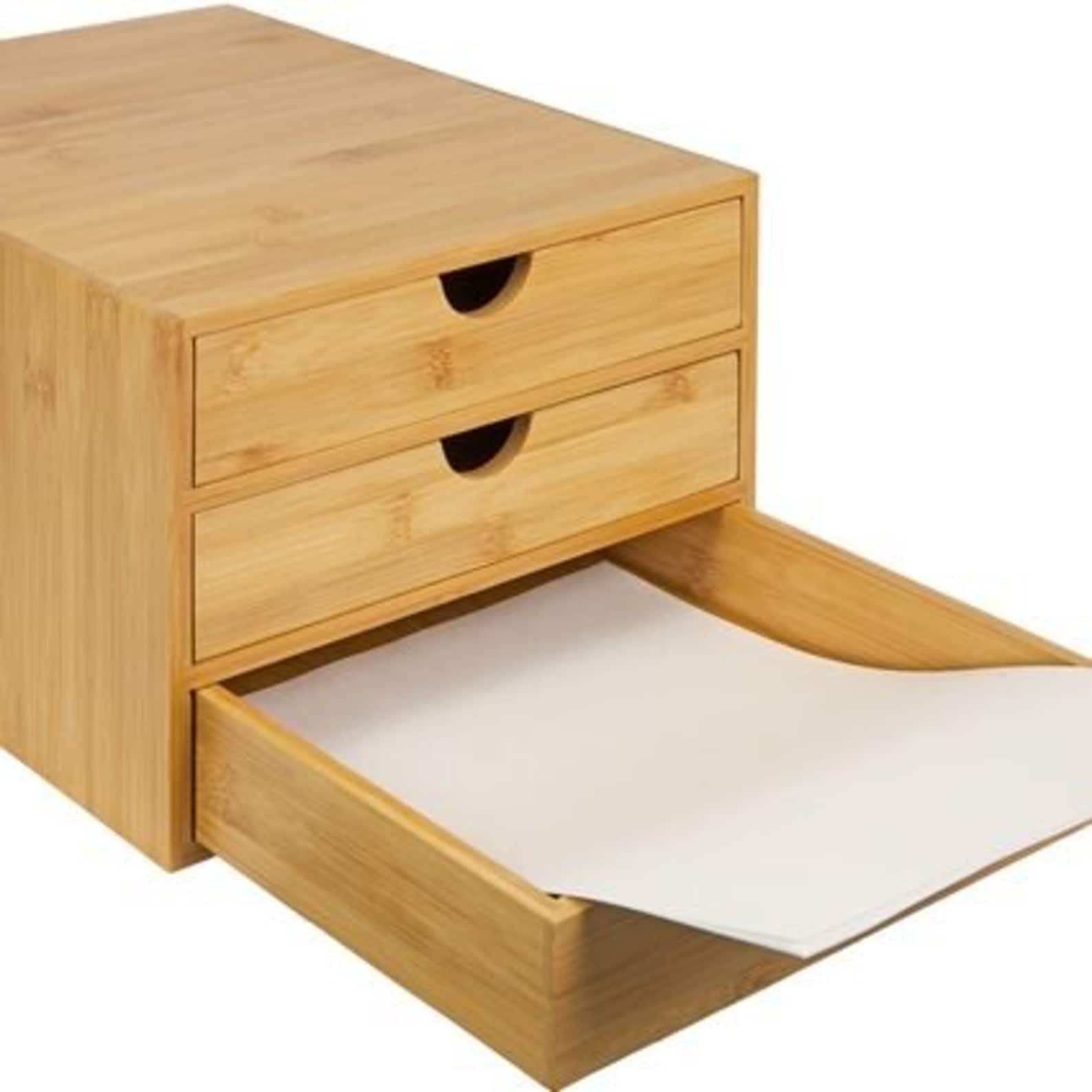 3 Drawer Bamboo Home Office Desktop Tidy A4 Sturdy Stationary Etsy