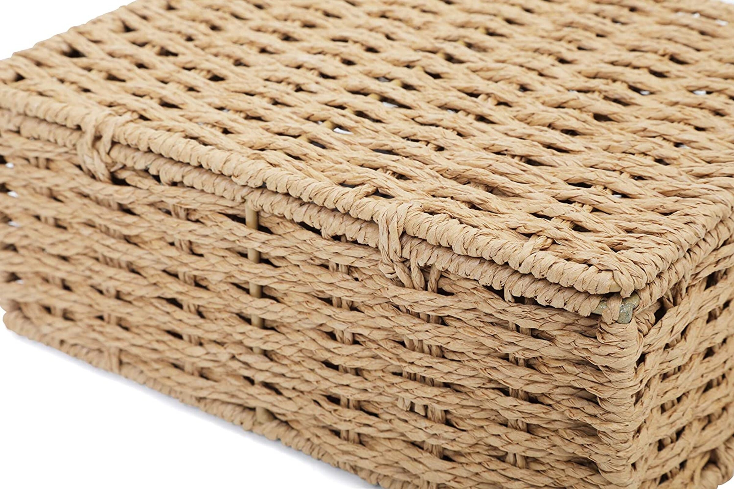 Natural Paper Rope Storage Basket Box With Lid Small Etsy