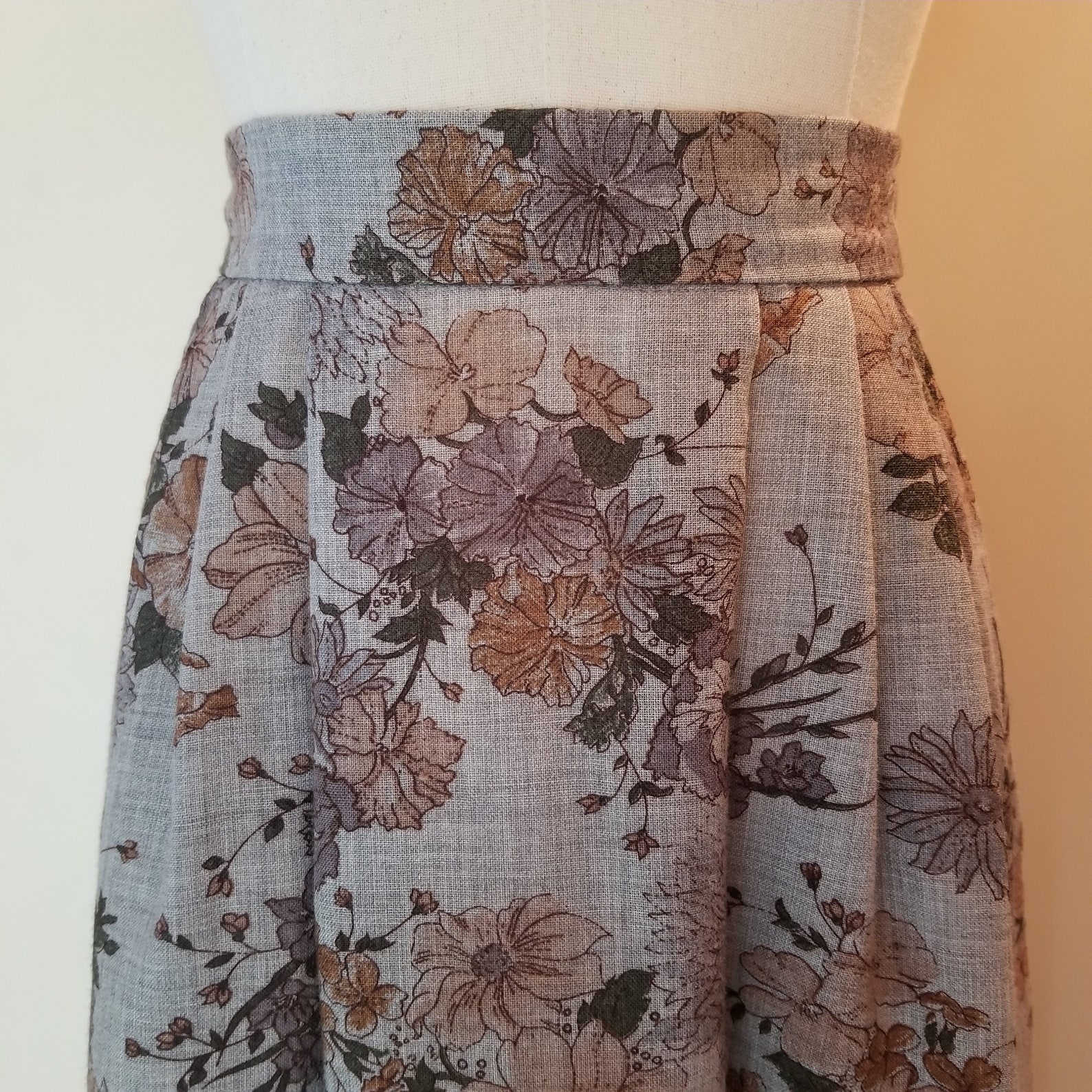 VINTAGE 80s Light Wool Floral Cottagecore Skirt SM | Etsy