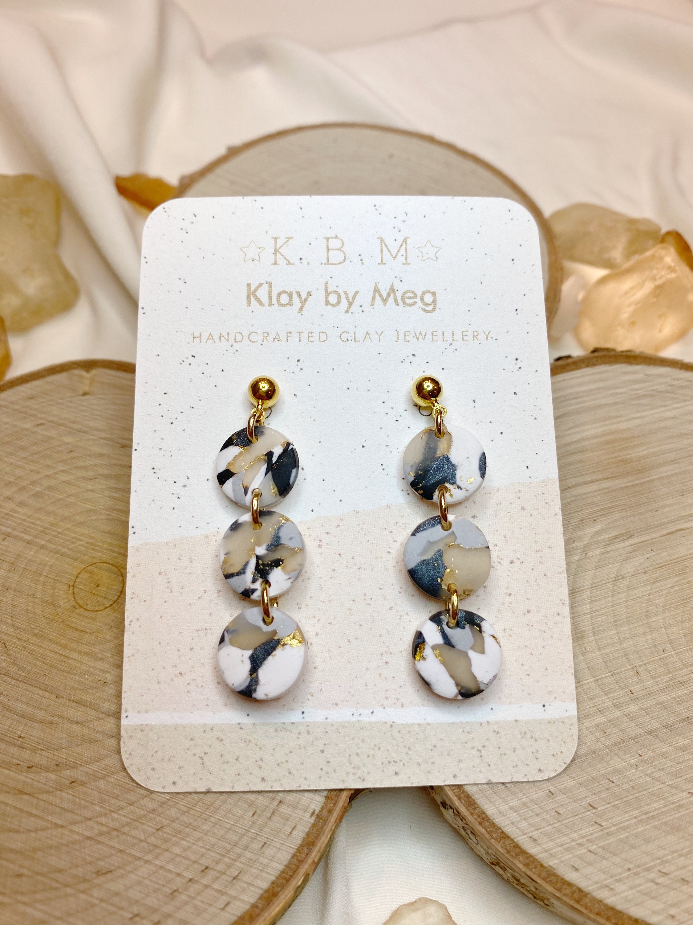 Polymer clay earrings Marble Granite tripe circle dangle Etsy