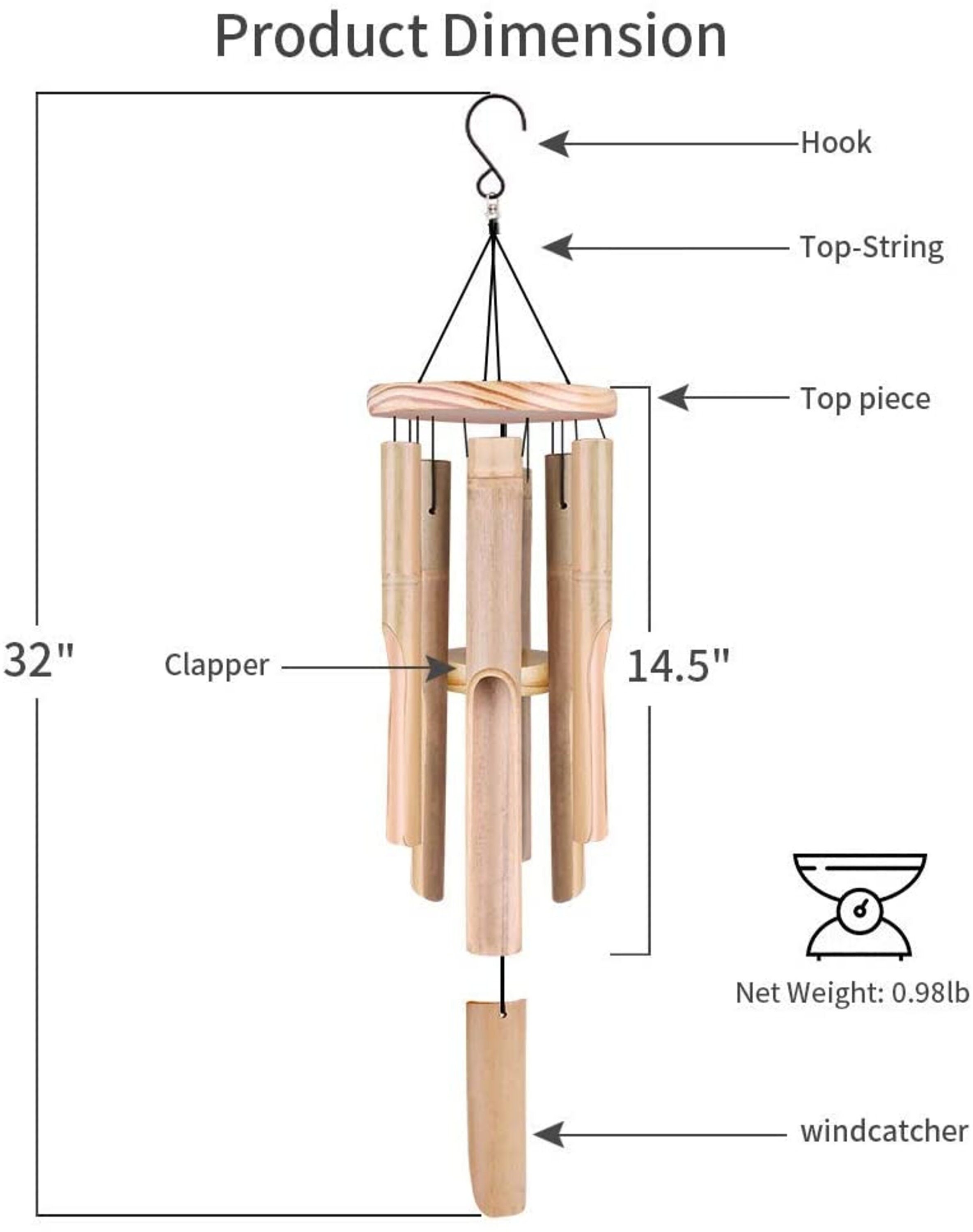 Wind Chimes Bamboo 6 HandCarved Bamboo Tubes and a Hook Etsy
