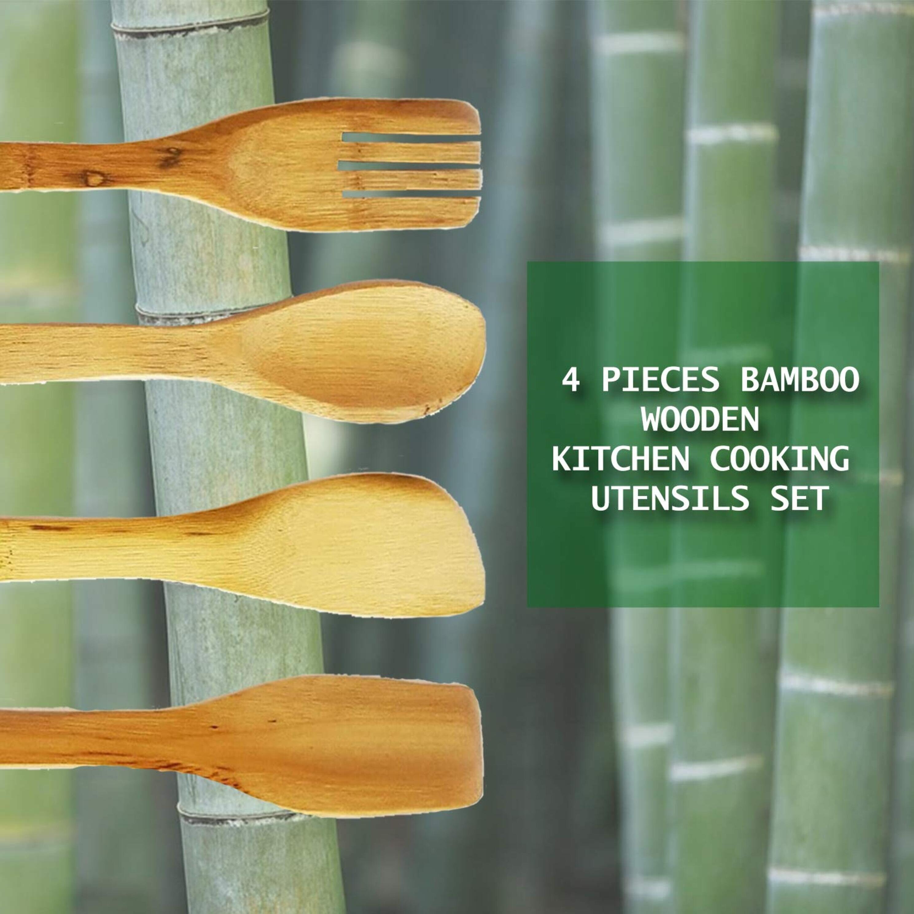 4Pcs Pure Bamboo Kitchen Set Bamboo Spoons Set of Spoons Etsy