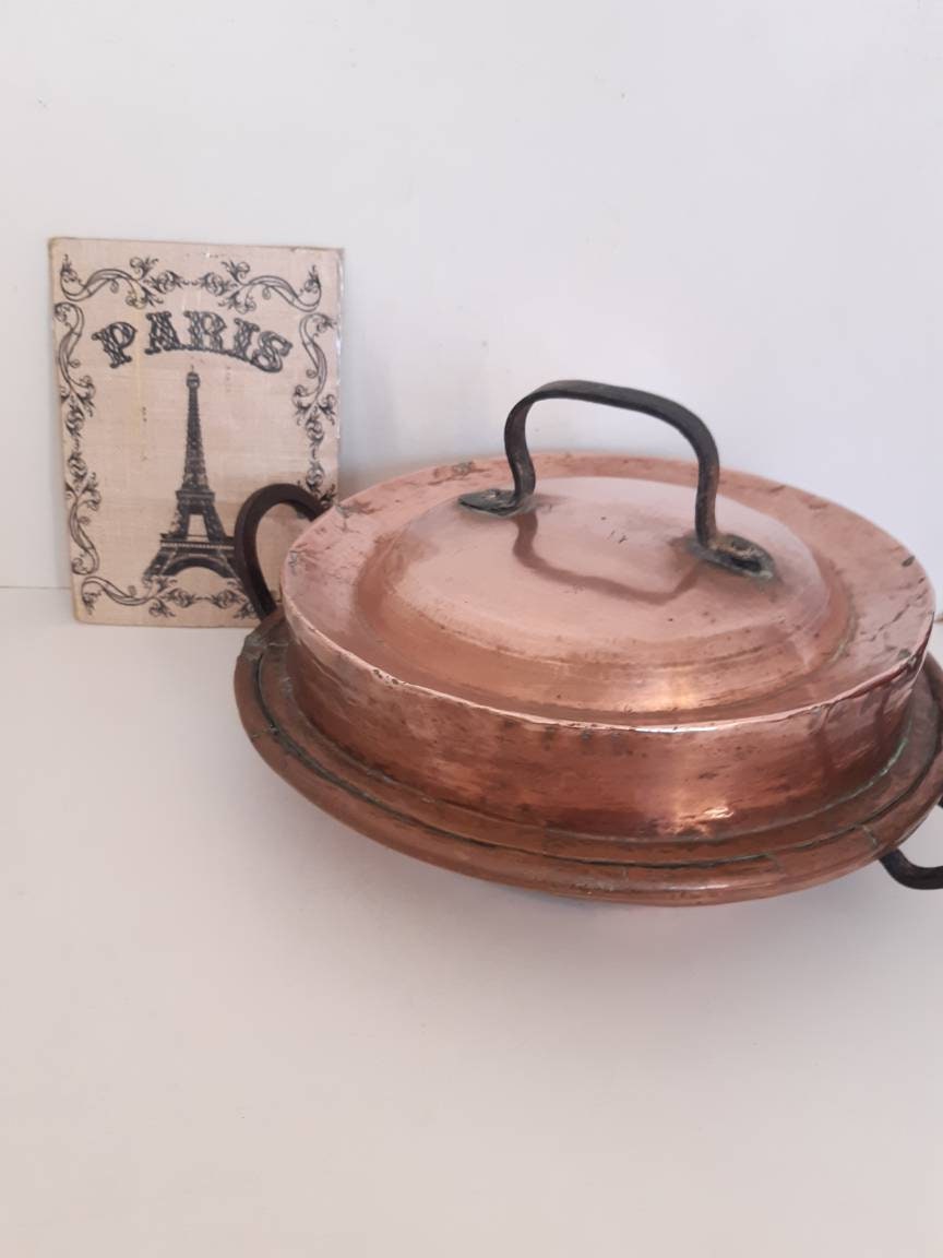 Français Plat de Four en Cuivre, Beau Vieux Grand Tourtière Cuivre Épais, Casserole Qualité, Cadeau 