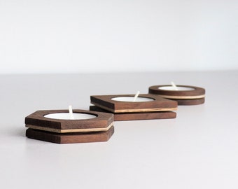 Minimalistic Wooden Tealight Candle Holders in Square, Hexagon, Round Shape | Minimalist Modern Home Decor Housewarming | Mother’s day gift