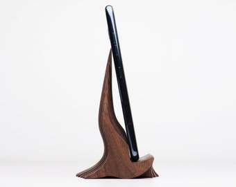 Houten telefoonhouder voor bureau, visitekaartje houder, walnoot smartphone stand voor Iphone, Samsung, Xiaomi, Home Office Decor