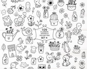 109 Flower leaf animal  bundle svg,cut file, bird, flower nature SVG For Cut file, doodle hand drawn style,svg,png,eps, for cricut