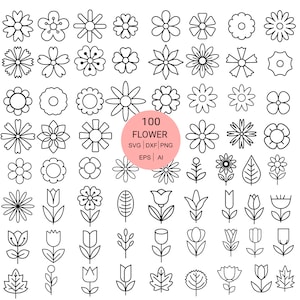100 schattige bloem svg bundel, bloemen blad bladeren bloem pictogram svg, platte bloemen bloem clipart svg png dxf eps-bestand knippen voor silhouette cricut
