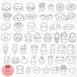 50 Kawaii Food SVG Bundle Cute Food Cartoon Cat Animal Food Clipart For Cut File Svg,Dxf,Png,Valentine cut file Silhouette Cricut