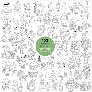 103 Gnome Christmas Bundle SVG For Cut File,Christmas Tree,ornaments Doodle, hand drawn,Cartoon, svg,dxf,png,cricut Silhouette,Cameo,