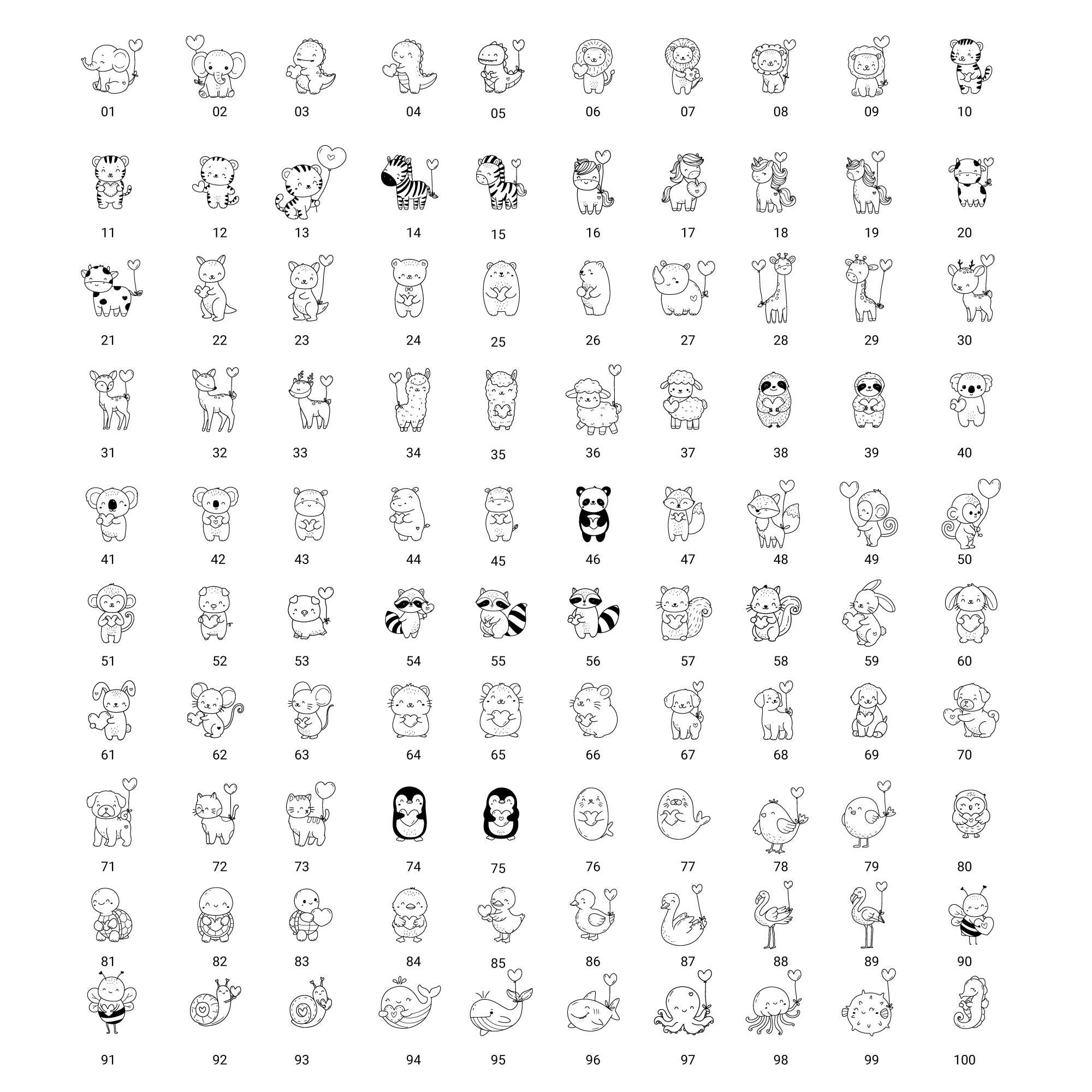 100 Procreate Stamps Animals With Valentine, Cartoon Brushset Wild ...