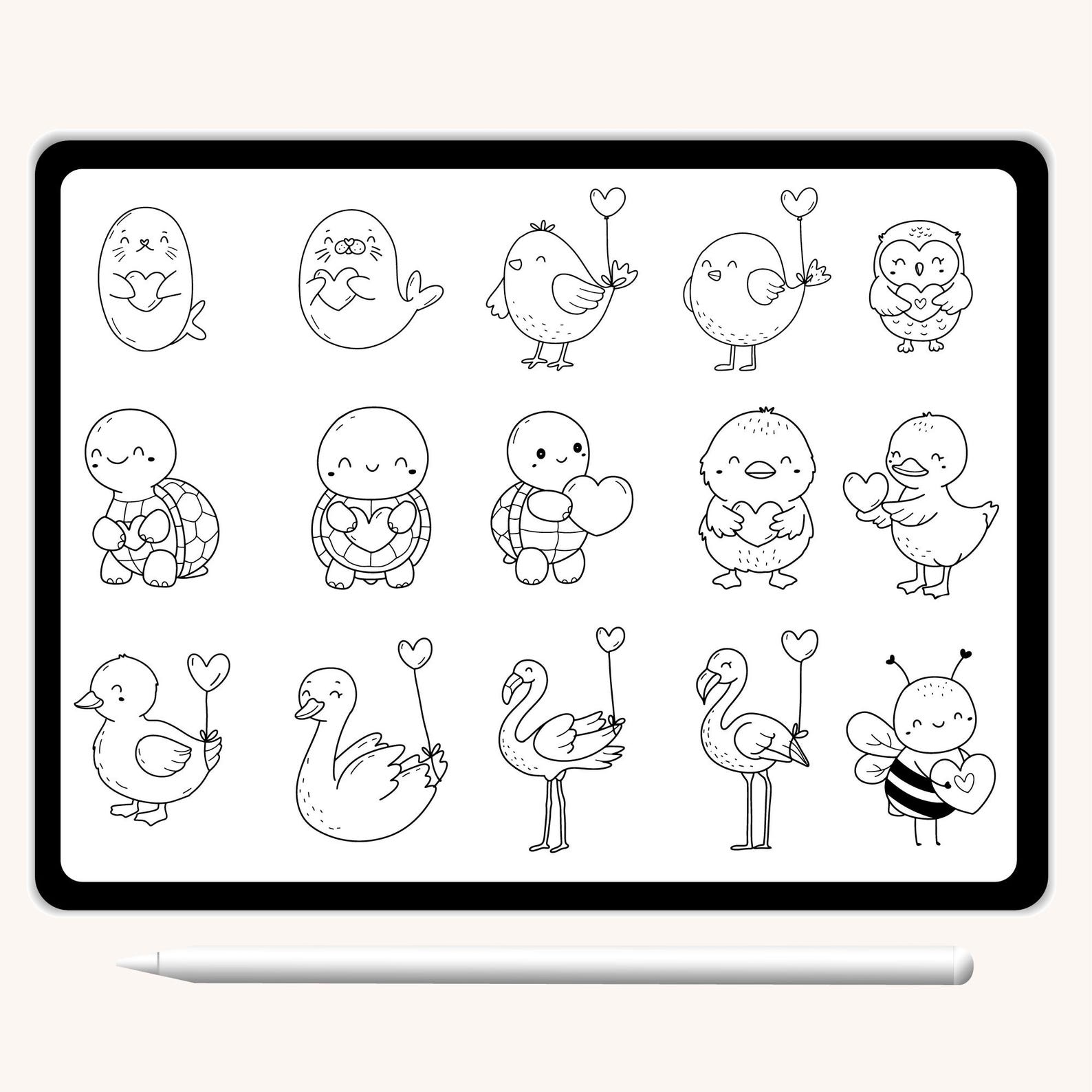 100 Procreate Stamps Animals With Valentine, Cartoon Brushset Wild ...