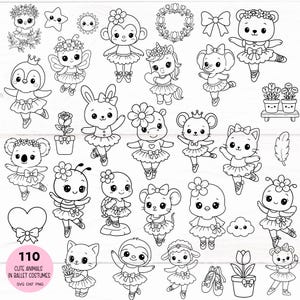 110 Bundle Cute Ballet Animals SVG Bundle Clipart–Mouse,Rabbit,Elephant & Cute Cartoon Animals Clip Art forOutline Sticker PNG,Cricut