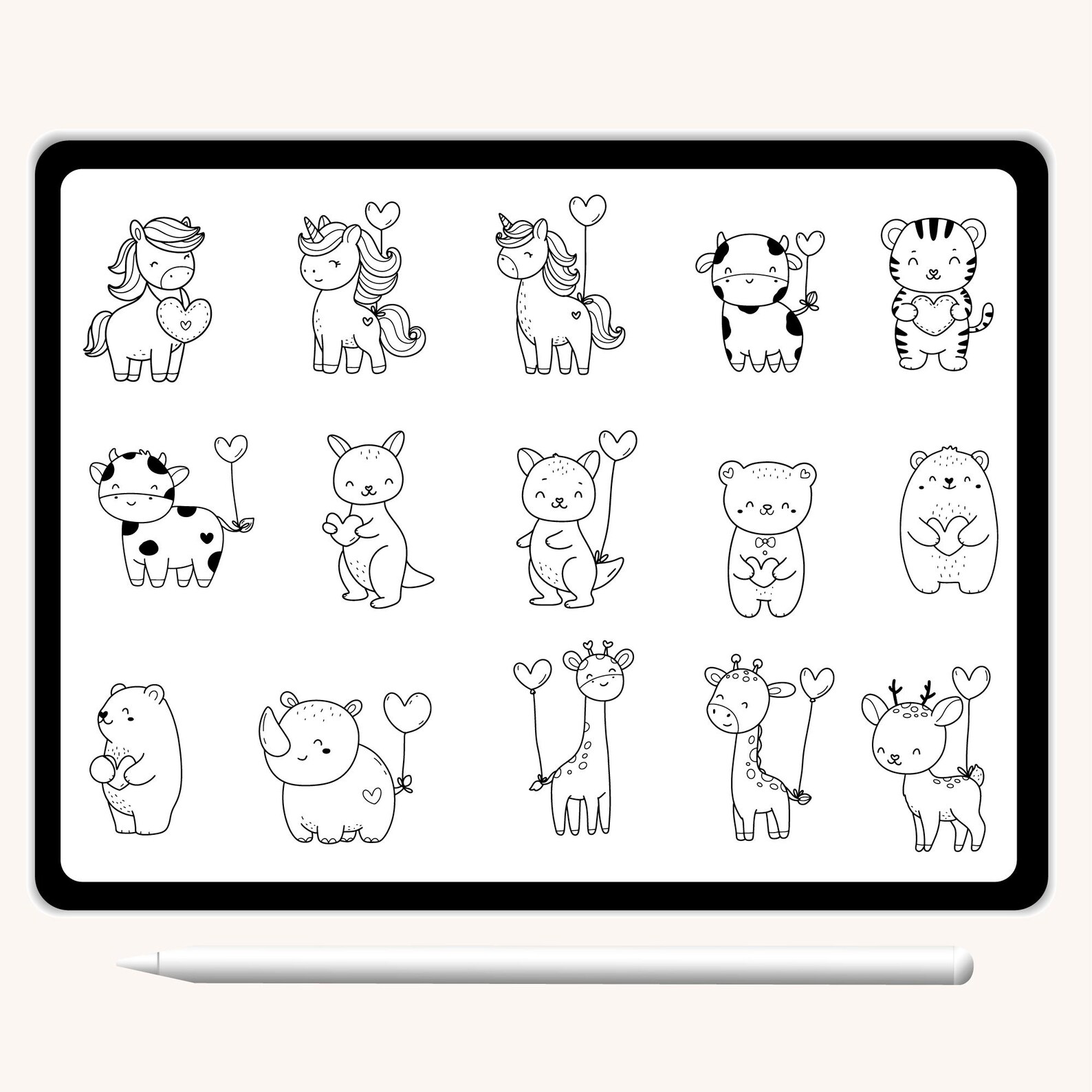 100 Procreate Stamps Animals With Valentine, Cartoon Brushset Wild ...