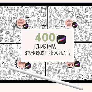 400 Stamp Brush Bundle Christmas Procreate Stamps, Christmas ornaments Doodle, Christmas tree stamps ,hand drawn, Brush for Procreate