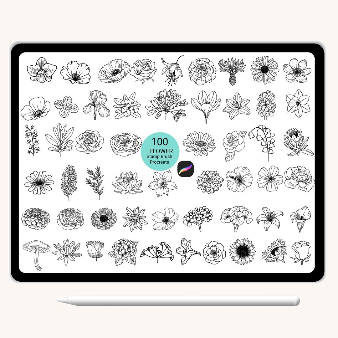 100 Procreate Stamps Botanical Flower Leaf Wildflower Nature Brushset ...