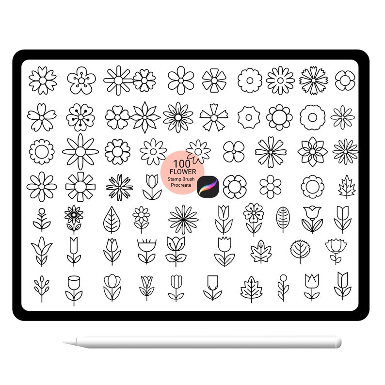 100 Procreate Stamps Brush Flower Floral Leaves Leaf for Logo Tatto ...