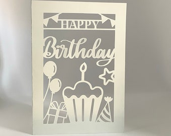 Happy birthday card SVG cut file, paper cut card,pop up card,paper art card,Silhouette cut file for cut, svg, dxf,png for cricut, came