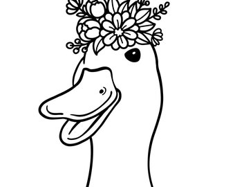 anatra con fiore svg contorno animale anatra file digitale download anatra clipart file cricut png svg dxf jpg eps ai per cricut silhouette,cameo