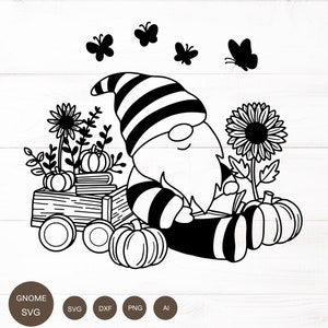 Gnome svg cartoon with floral Svg, sunflower gnome clipart jpg png SVG for cut file, and drawn style for cricut cameo